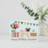 Fawn Pug Cute Cartoon Dog Colorful Happy Birthday Postcard (Standing Front)