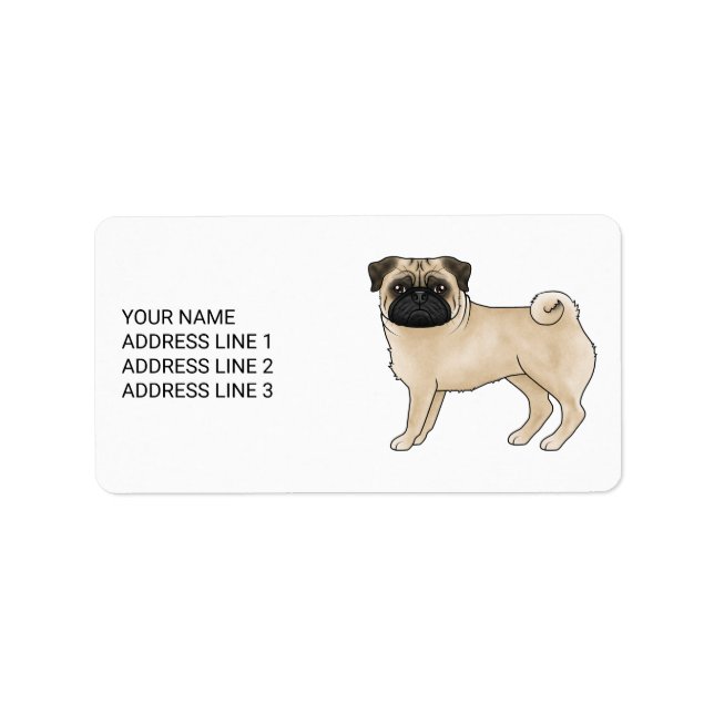 Fawn Pug Cute Cartoon Dog Design With Custom Text Label (Front)