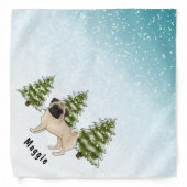 Fawn Pug Cute Cartoon Dog Snowy Winter Forest Bandana (Front)