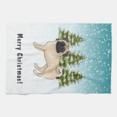 Fawn Pug Cute Cartoon Dog Snowy Winter Forest Kitchen Towel (Horizontal)
