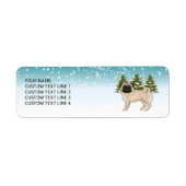 Fawn Pug Cute Cartoon Dog Snowy Winter Forest Label (Front)