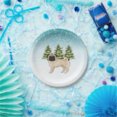 Fawn Pug Cute Cartoon Dog Snowy Winter Forest Paper Plates (Party)