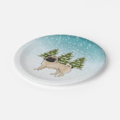 Fawn Pug Cute Cartoon Dog Snowy Winter Forest Paper Plates (Angled)
