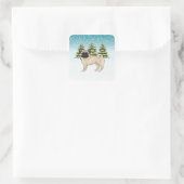 Fawn Pug Cute Cartoon Dog Snowy Winter Forest Square Sticker (Bag)