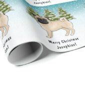 Fawn Pug Cute Cartoon Dog Snowy Winter Forest Wrapping Paper (Roll Corner)