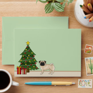 Fawn Pug Cute Cartoon Dog With A Christmas Tree Envelope