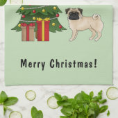 Fawn Pug Cute Cartoon Dog With A Christmas Tree Kitchen Towel (Folded)