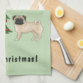 Fawn Pug Cute Cartoon Dog With A Christmas Tree Kitchen Towel (Quarter Fold)