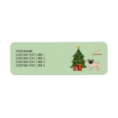 Fawn Pug Cute Cartoon Dog With A Christmas Tree Label (Front)
