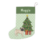 Fawn Pug Cute Cartoon Dog With A Christmas Tree Small Christmas Stocking (Back)