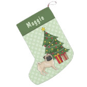 Fawn Pug Cute Cartoon Dog With A Christmas Tree Small Christmas Stocking (Back (Hanging))