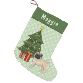 Fawn Pug Cute Cartoon Dog With A Christmas Tree Small Christmas Stocking (Front (Hanging))