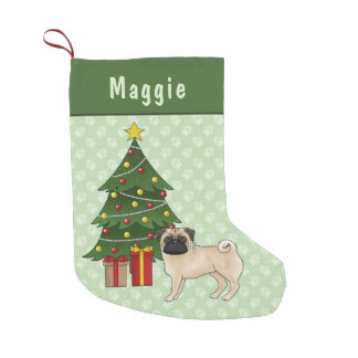 Fawn Pug Cute Cartoon Dog With A Christmas Tree Small Christmas Stocking