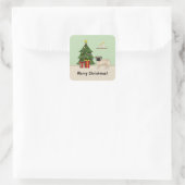Fawn Pug Cute Cartoon Dog With A Christmas Tree Square Sticker (Bag)