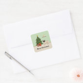 Fawn Pug Cute Cartoon Dog With A Christmas Tree Square Sticker (Envelope)