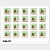 Fawn Pug Cute Cartoon Dog With A Christmas Tree Square Sticker (Sheet)