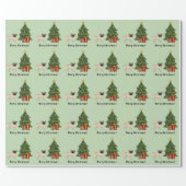Fawn Pug Cute Cartoon Dog With A Christmas Tree Wrapping Paper (Flat)