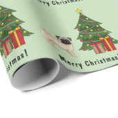 Fawn Pug Cute Cartoon Dog With A Christmas Tree Wrapping Paper (Roll Corner)