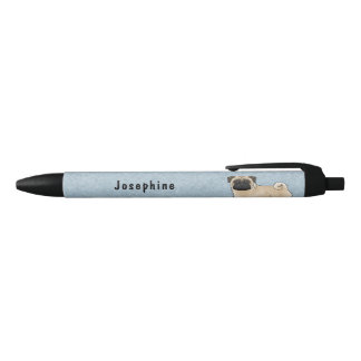 Fawn Pug Cute Cartoon Dog With Custom Name Blue Pen