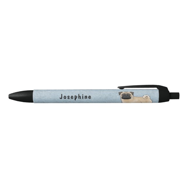 Fawn Pug Cute Cartoon Dog With Custom Name Blue Pen (Top)