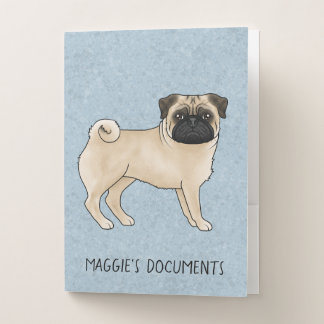 Fawn Pug Cute Cartoon Dog With Custom Text Blue Pocket Folder