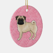 Fawn Pug Cute Mops On Pink Hearts Pet Memorial Ceramic Ornament (Right)