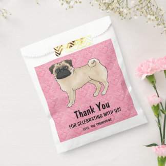 Fawn Pug Cute Mops On Pink Hearts Thank You Favor Bag