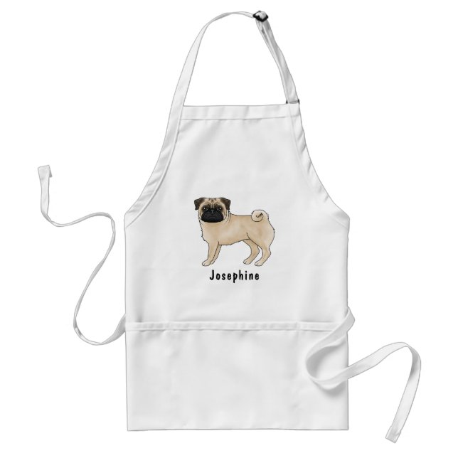 Fawn Pug Dog Breed Cute Cartoon Dog And Name Adult Apron (Front)