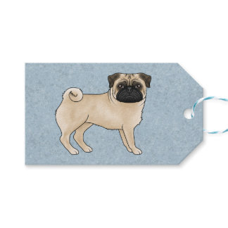 Fawn Pug Dog Breed Cute Cartoon Illustration Blue Gift Tags