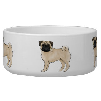 Fawn Pug Dog Breed Mops Illustrated Cartoon Dogs Bowl