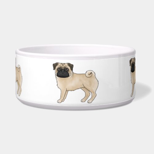 Fawn Pug Dog Breed Mops Illustrated Cartoon Dogs Bowl