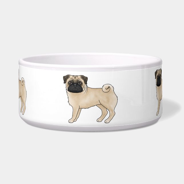 Fawn Pug Dog Breed Mops Illustrated Cartoon Dogs Bowl (Front)