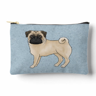 Fawn Pug Dog Canine Cute Cartoon Illustration Blue Accessory Pouch