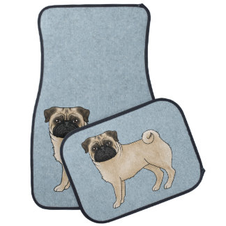 Fawn Pug Dog Canine Cute Cartoon Illustration Blue Car Floor Mat