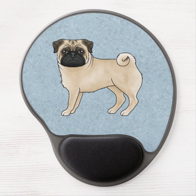 Fawn Pug Dog Canine Cute Cartoon Illustration Blue Gel Mouse Pad (Front)