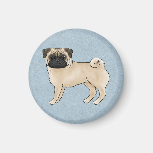 Fawn Pug Dog Canine Cute Cartoon Illustration Blue Magnet