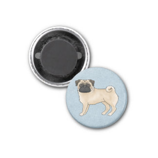 Fawn Pug Dog Canine Cute Cartoon Illustration Blue Magnet