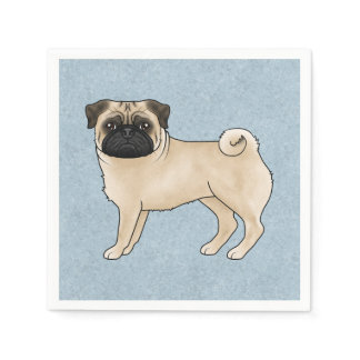 Fawn Pug Dog Canine Cute Cartoon Illustration Blue Napkins