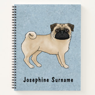Fawn Pug Dog Canine Cute Cartoon Illustration Blue Notebook