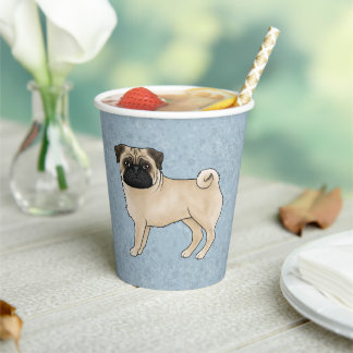 Fawn Pug Dog Canine Cute Cartoon Illustration Blue Paper Cups