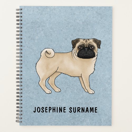 Fawn Pug Dog Canine Cute Cartoon Illustration Blue Planner