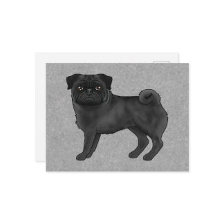 Fawn Pug Dog Canine Cute Cartoon Illustration Blue Postcard
