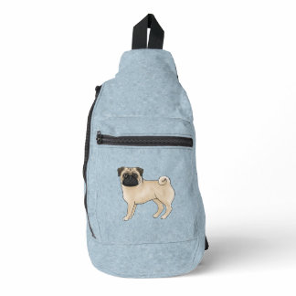 Fawn Pug Dog Canine Cute Cartoon Illustration Blue Sling Bag
