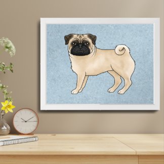Fawn Pug Dog Canine Cute Cartoon Illustration Framed Art