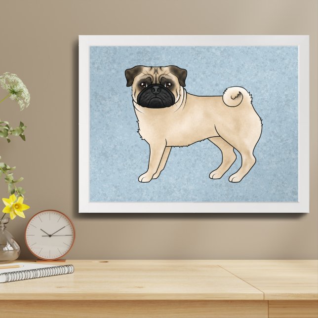 Fawn Pug Dog Canine Cute Cartoon Illustration Framed Art (Table Top)