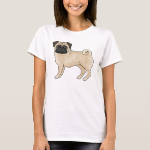 Fawn Pug Dog Canine Cute Cartoon Illustration T-Shirt
