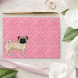Fawn Pug Dog Cartoon Mops Love Heart Pattern Pink Envelope