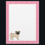 Fawn Pug Dog Cartoon Mops Love Heart Pattern Pink Letterhead<br><div class="desc">Destei's original cartoon illustration of a cute fawn coat color Pug breed dog. The middle background color is white ideal for writing notes while the border color is pink with a pattern of pink heart shapes in different sizes.</div>