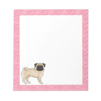 Fawn Pug Dog Cartoon Mops Love Heart Pattern Pink Notepad