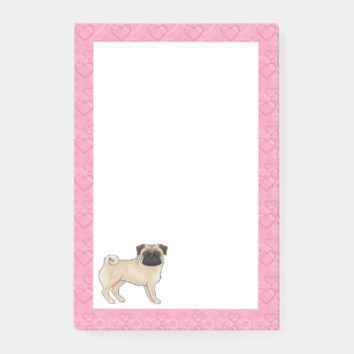 Fawn Pug Dog Cartoon Mops Love Heart Pattern Pink Post_it Notes